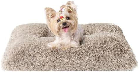 EHEYCIGA Fluffy Dog Crate Bed for Small Dogs, Plush Crate Pad, Taupe