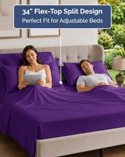 Flex Top Split Head King 6 Piece Sheet Set - Breathable & Cooling - Purple