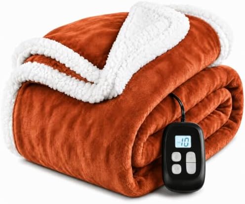 Electric Heated Blanket Full Size 72" x 84", Soft Flannel Heating Blanket for Bed, Sofa, Bedroom, 10 Heat Settings, 1-12H Auto Shut Off, Overheat Protection, Machine Washable, Pumpkin Orange