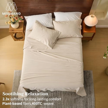 MEISHANG 100% French Linen Sheets California King,6 Pcs,18-24" Deep Pocket
