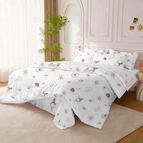 SDY 7Piece Space Bedding Queen for Kids,Girls, Boys,Include Galaxy Comforter，1Fitted Sheet，1Flat Sheet，2Pillowcases2 Pillowshams Bed in A Bag