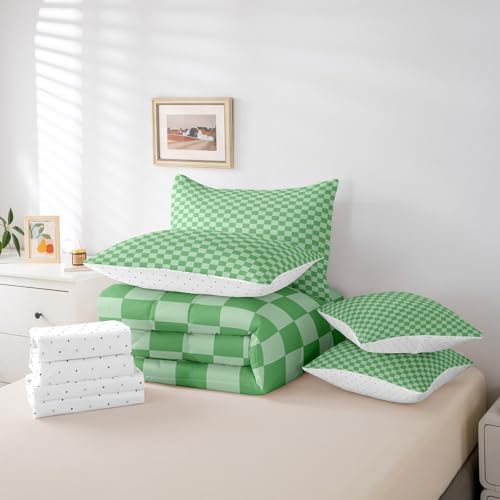 jejeloiu Green Comforter Set with Sheets 7 Piece Twin Size