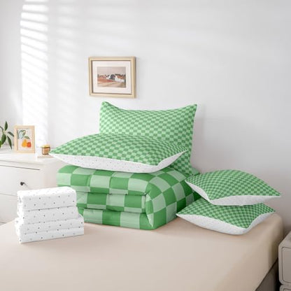 jejeloiu Green Comforter Set with Sheets 7 Piece Twin Size