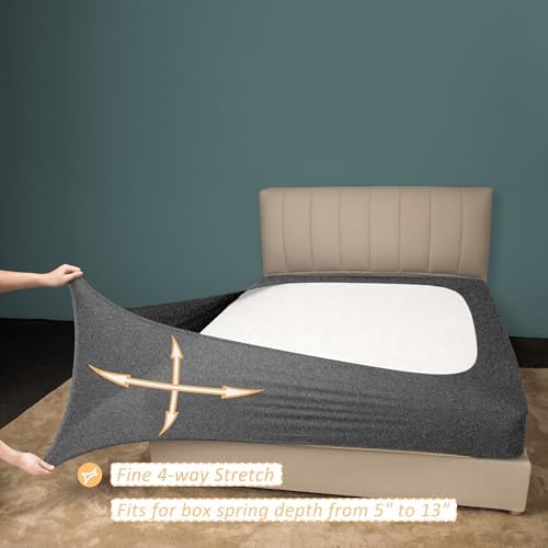 Stretch Jersey Box Spring Cover Wrap Around, Bed Skirt Alternative, Ultra Soft & Wrinkle Resistant, Full/Full XL, Heather Gray