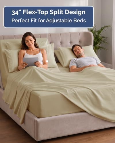 Extra Deep Flex Top Split Head King Sheet Set - 6pc Cooling Sheets - Beige