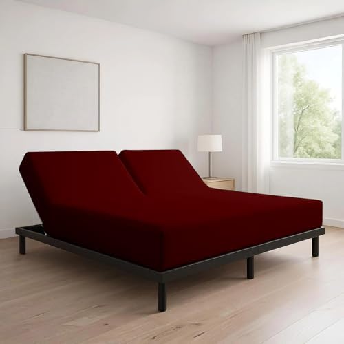 1 PC Top Split Queen Fitted Sheet for Adjustable beds, 34" Split, Burgundy