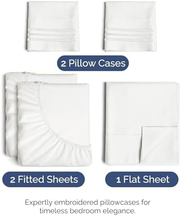 Split King Size 5 Piece Sheet Set - Breathable & Cooling - Antique White