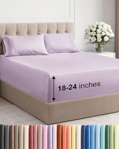 Extra Deep King Sheet Set - 4 Piece Breathable & Cooling - Light Lavender