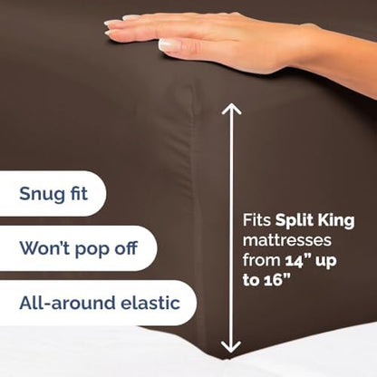 Flex Top Split Head King 4 Piece Sheet Set - Ultra-Soft, Breathable - Brown