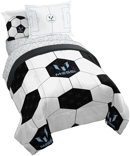 Messi Twin Comforter Set 5 Piece Kids Sports Bedding for Boys, White