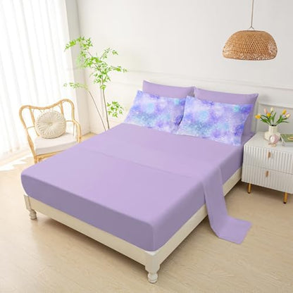 QOOMO Purple Galaxy 7 Pieces Comforter Set Queen,Purple Star Bedding Set