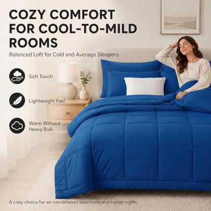 CozyLux King Size Comforter Set Classic Blue - 7 Pieces Bed in a Bag
