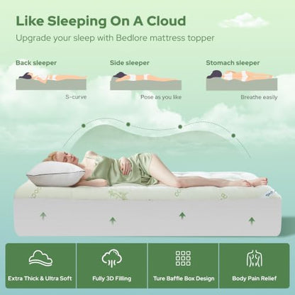 BEDLORE Twin XL Mattress Topper, Thick Soft Pillow Top Bed Topper