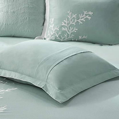Harbor House Cotton Comforter Set - Coastal Oceanic Sealife Design, All Season Down Alternative Bedding with Matching Shams, Bedskirt, King(110"x96"), Coastline, Coral Aqua, 4 Piece
