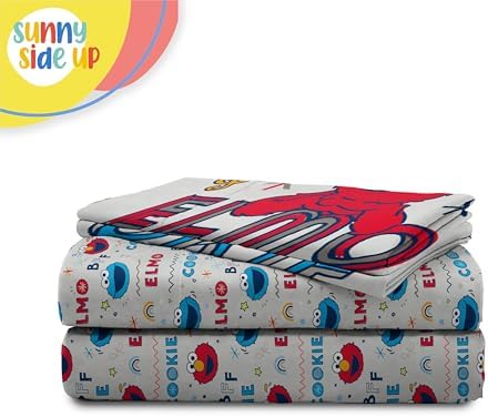 Sunny Side Up Sesame Street Full Sheet Set - 4 Piece Kids Bedding Set Includes Pillow Cover – Super Soft Microfiber Sheets with Elmo, Cookie Monster and Big Bird