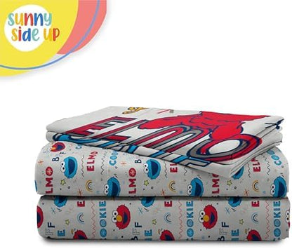 Sunny Side Up Sesame Street Full Sheet Set - 4 Piece Kids Bedding Set Includes Pillow Cover – Super Soft Microfiber Sheets with Elmo, Cookie Monster and Big Bird