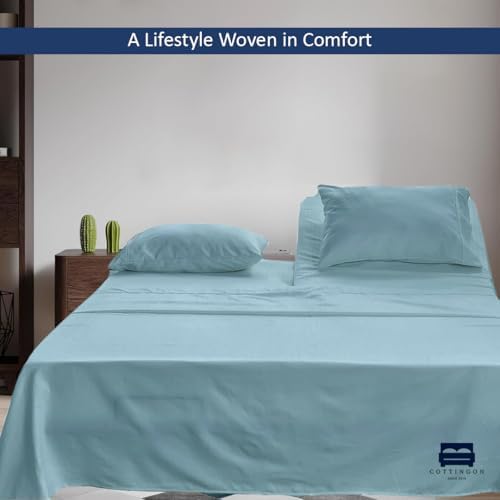 4 Piece Flex Head King Sheet Set 34" Top, 100% Egyptian Cotton, Light Blue
