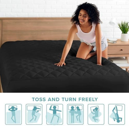 Bare Home Quilted Fitted Mattress Pad (Twin XL, Black)