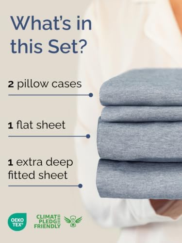 Extra Deep Pocket Full Sheet Set - Breathable & Cooling - Heathered Blue