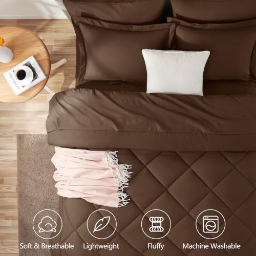 CozyLux Super King Plus Comforter Set 128"x120", 7 Piece, Brown
