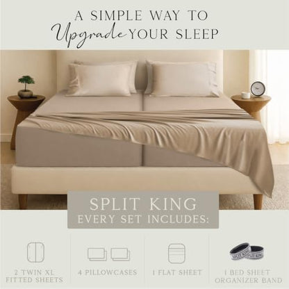 KARISSA MAE 7 Piece Luxury Bamboo Viscose Split King Sheets, FSC Certified