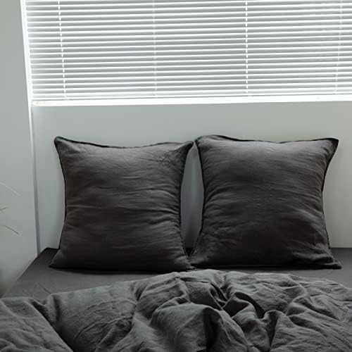 Simple&Opulence 100% Washed Linen Euro Shams 26'' x 26'' Pack of 2, Basic Style Solid Color Natural Flax Farmhouse Decorative Square Throw Pillow Covers for Bed Couch Sofa - Dark Grey