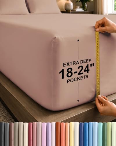 CGK Linens Extra Deep Queen Fitted Sheet - Fitted Sheet Only - Mauve