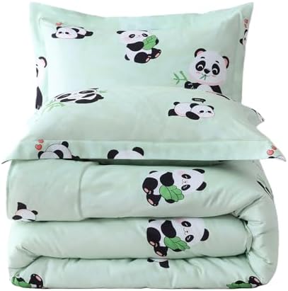 Yibeizi Kids Cute Panda Comforter Full Size Sage Green Bedding Set