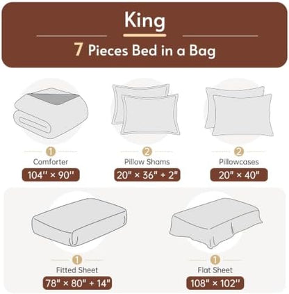 King Comforter Set with Sheets- 7 Pieces Bed in a Bag Orange Bedding Sets