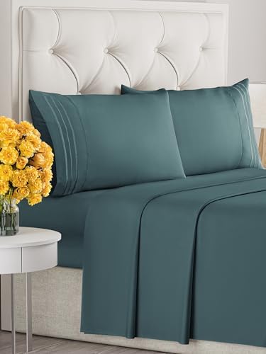 Queen Size 4 Piece Sheet Set - Ultra Soft & Cooling Bed Sheets - Deep Teal