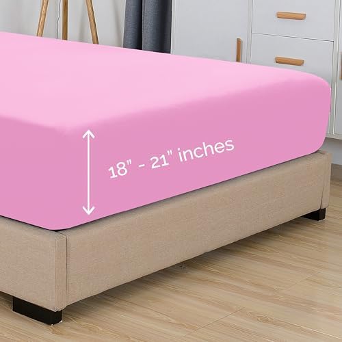 Elegant Comfort 1500 Premium Hotel Quality 18-21 Inches Deep - Extra Deep Pocket Single Fitted Sheet for High Mattress, Luxury and Softest, Smart Pocket - Wrinkle Free, Twin/Twin XL, Light Pink