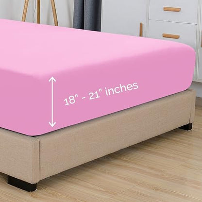 Elegant Comfort 1500 Premium Hotel Quality 18-21 Inches Deep - Extra Deep Pocket Single Fitted Sheet for High Mattress, Luxury and Softest, Smart Pocket - Wrinkle Free, King, Light Pink