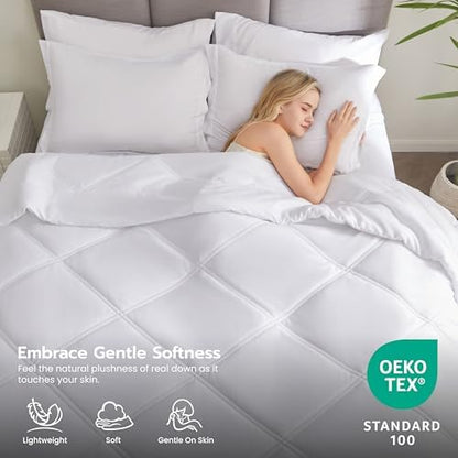 Joiedomi Queen Comforter Set with Sheets White, 7 Pieces Queen Bed Set with 1 Down Alternative Comforter, 1 Flat Sheet, 1 Fitted Sheet, 2 Pillowcases and 2 Pillow Shams, Bed in a Bag for All Seasons