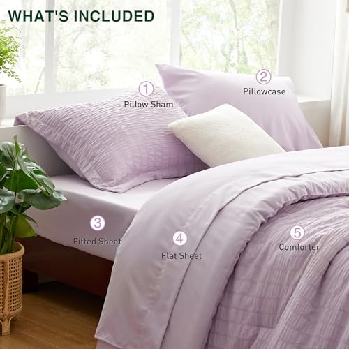 Love's cabin Seersucker Lavender Twin XL Comforter Set