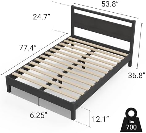 LIFEMENT Signature Wood Platform Bed Frame with Headboard, Essential, Noise Free, Under Bed Storage, No Box Spring Needed, Easy Assembly (Black, Full)