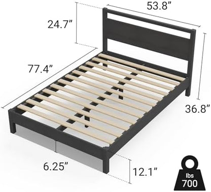 LIFEMENT Signature Wood Platform Bed Frame with Headboard, Essential, Noise Free, Under Bed Storage, No Box Spring Needed, Easy Assembly (Black, Full)