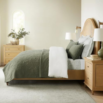 EVERGRACEHOME 100% Cotton Paisley Quilt Set, Oversized King, Olive Green