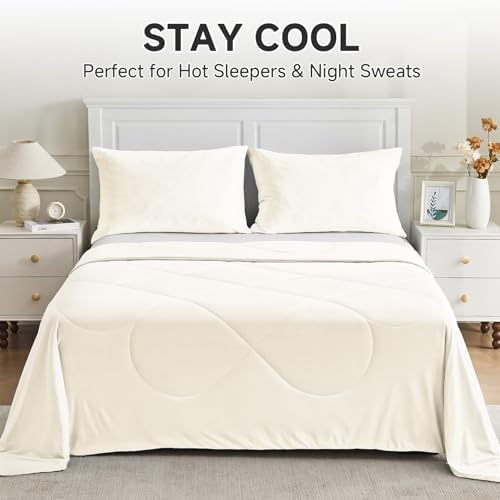 HOMFINE Cooling Comforter for Hot Sleepers King/Cal King, Beige 108"x90"