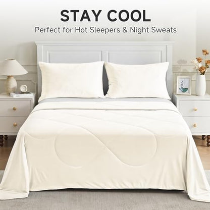 HOMFINE Cooling Comforter for Hot Sleepers King/Cal King, Beige 108"x90"