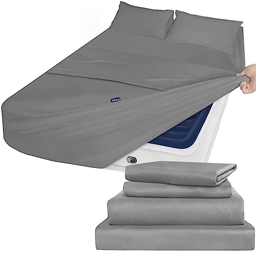 Extra Deep Pocket Full Sheet Set, 4 Piece Air Mattress Bed Sheets Set Grey