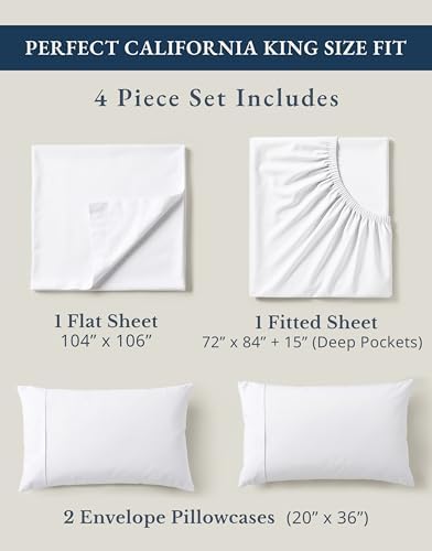 LANE LINEN California King Sheets 100% Organic Cotton 4pc Percale - White