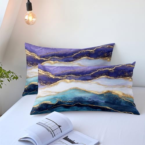 CCoutueChen Marble Comforter Set Queen Size Blue Purple Watercolor Marble Bedding Set 3 Pieces Modern Aesthetic Bedding Women Men Soft Lightweight Comforter for All Season,2 Pillowcases