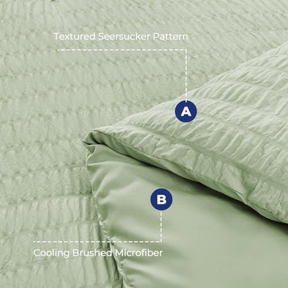 HYMOKEGE Light Green Full Size Comforter Sets Seersucker 7 Pieces, All Season Luxury Bed in a Bag for Bedroom, Bedding Set with Comforters, Sheets, Pillowcases & Shams