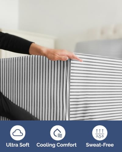 CGK Linens Extra Deep Flex Top Split Head King Fitted Sheet - Grey Stripes