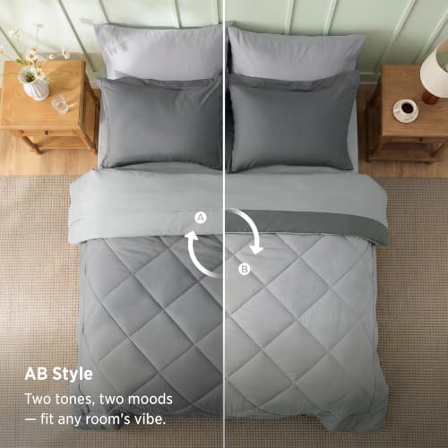 Bedsure Twin XL Comforter Set Reversible Bed Set 5 Pcs Grey/Light Grey