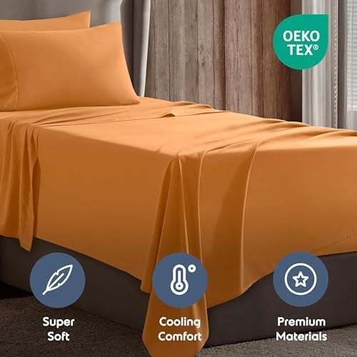 Nestl Twin Sheet Set - Bed Sheets - Light Orange - 3-Piece Deep Pocket