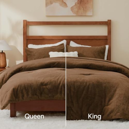 BEDELITE Faux Fur Twin Comforter Set Brown,Warm Bedding with 1 Pillowcase