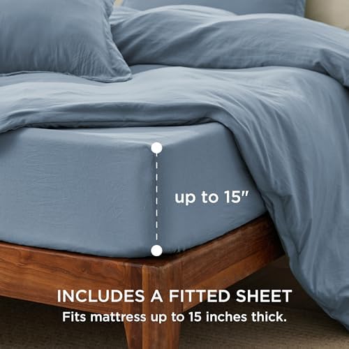 Bedsure Prewashed Duvet Cover King with Fitted Sheet, 4Pcs, Dusty Blue