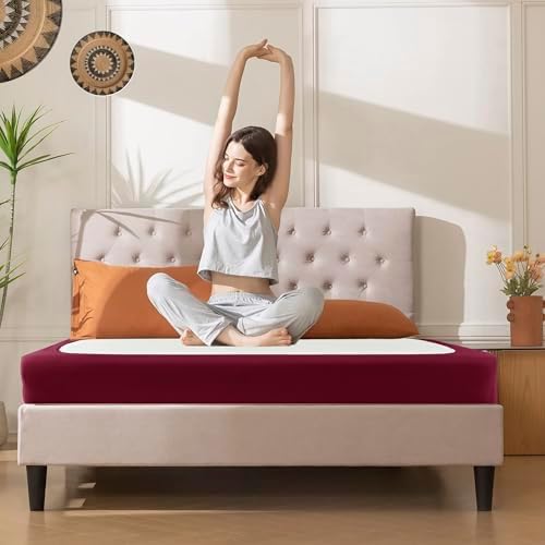 Box Spring Cover Full Size-Burgundy Stretch Wrap Around 4 Sided Bed Skirt