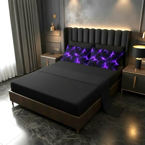 QOOMO Purple Lightning 7 Pieces Comforter Set Full,Neon Bedding Set